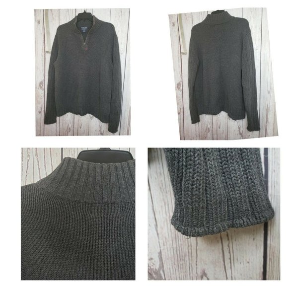 Polo Jeans Company Large Ralph Lauren Embroidered Gray Men 1/4 Zip Sweater - Picture 1 of 12